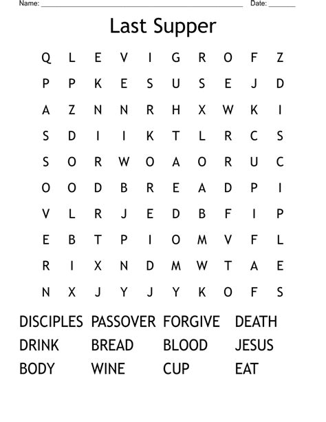 the last supper word search puzzle