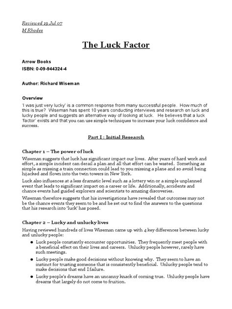Reviews The Luck Factor Pdf Latest