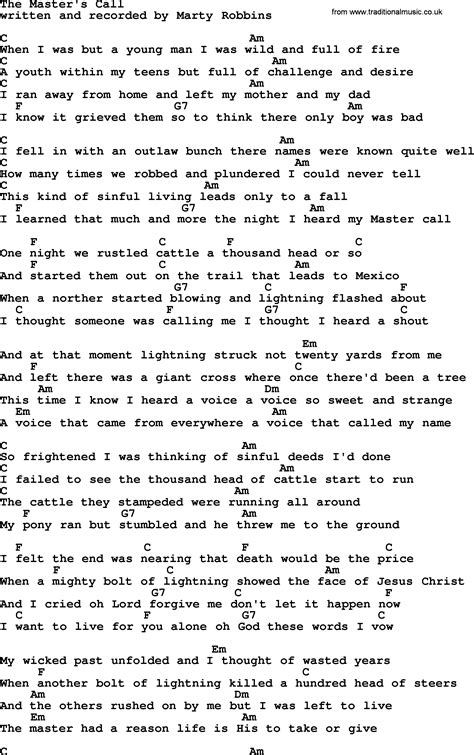 the master's calling lyrics and chords