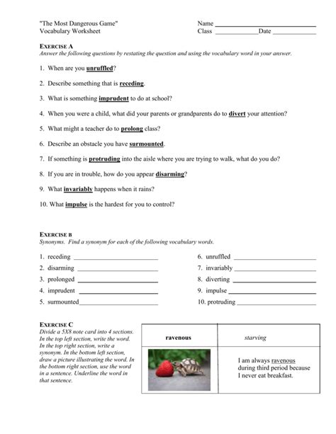 the most dangerous game vocabulary worksheet