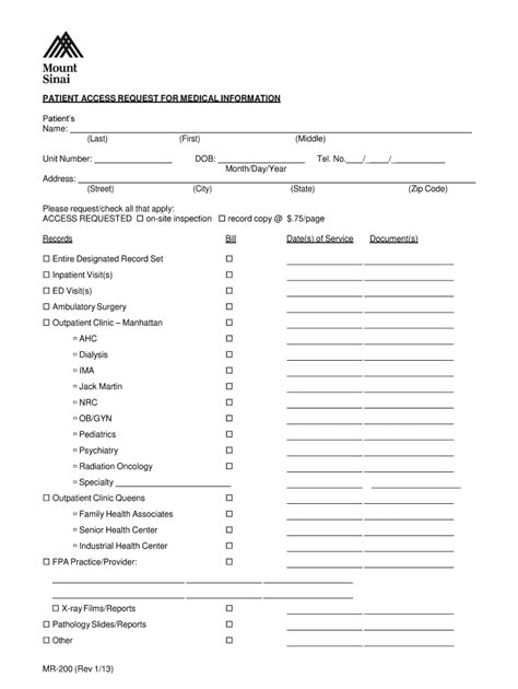 the mount sinai hospital medical records fax