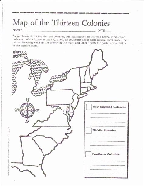 the original thirteen colonies map answer key