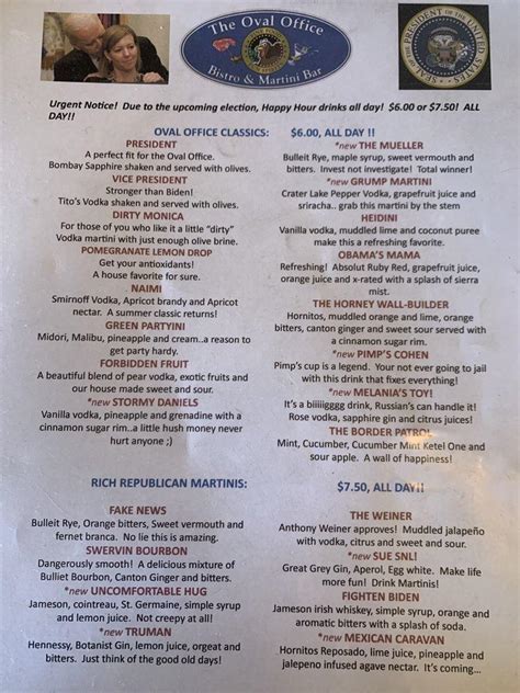 The Oval Office Menu