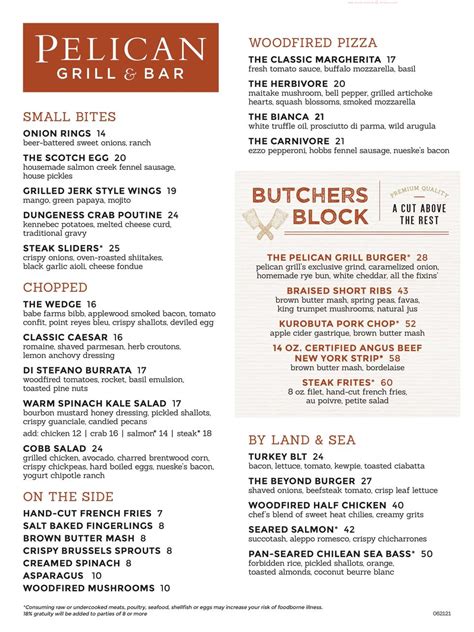 the pelican restaurant menu