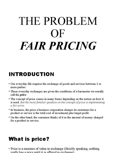 The Problem Of Fair Pricing Example