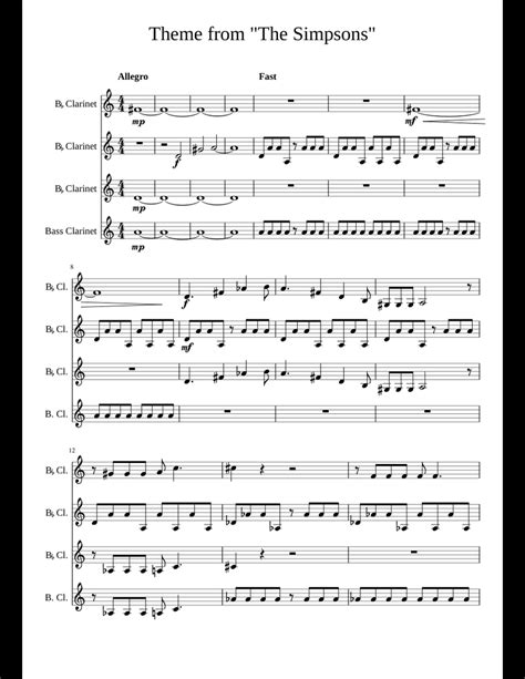 the simpsons theme song clarinet sheet music