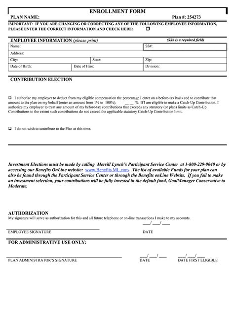 the standard 401k enrollment form