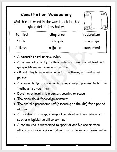 the us constitution worksheet quizlet