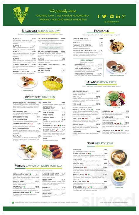 the vegan joint menu