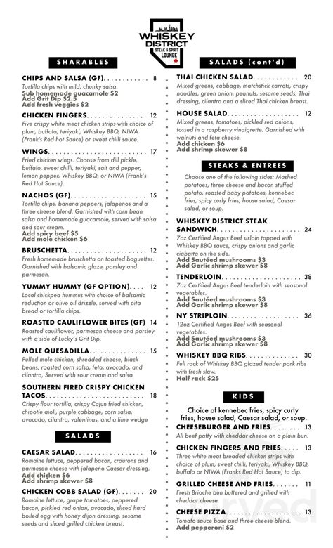the whiskey district menu
