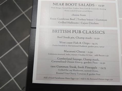 Menu at The Near Boot pub & bar, Carlisle