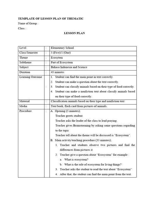 Thematic Lesson Plan Sample Pdf