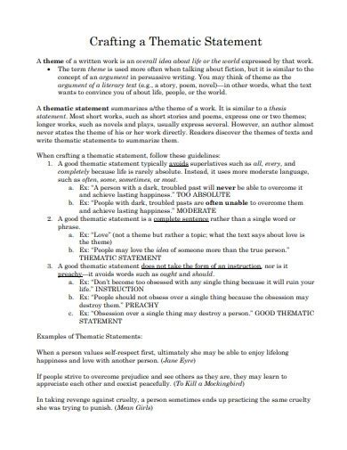 thematic statement examples pdf