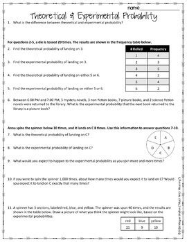 theoretical and experimental probability worksheet with answers pdf free