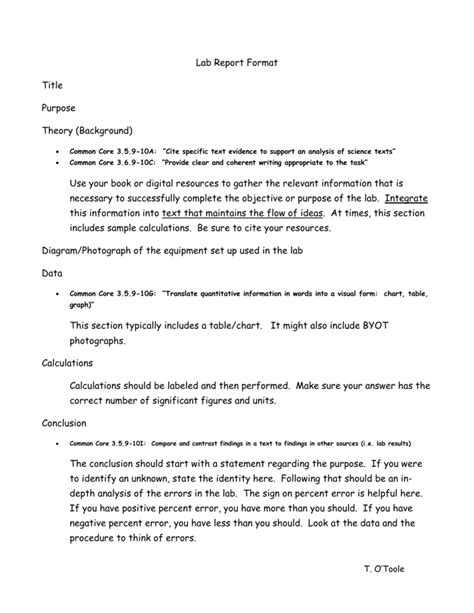 Theory Lab Report Example