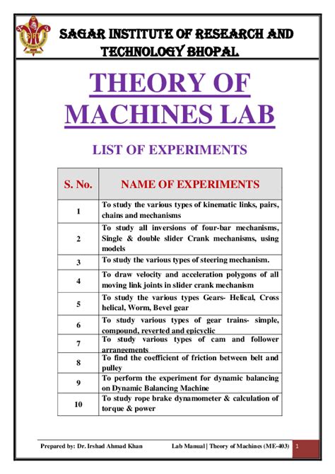 Theory Of Machine Lab Manual Pdf