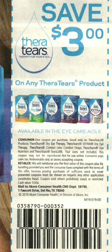15 Coupons 3/1 Thera Tears 8/8/2020