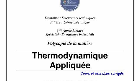 Thermodynamique Appliquee Pdf Principes De Chimiques