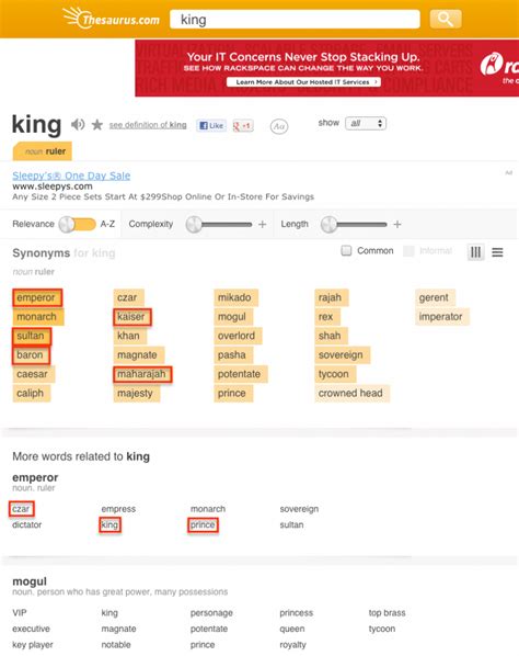 Thesaurus For King