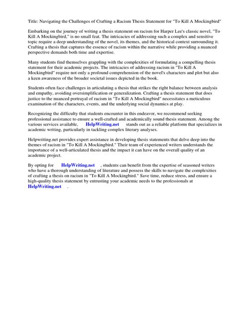 thesis statement for racism in to kill a mockingbird