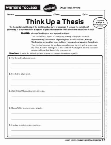 thesis statement practice worksheet