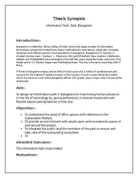 thesis synopsis example