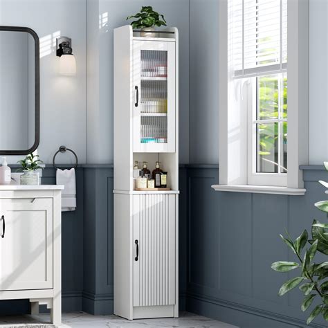 Small Bathroom Storage Corner Floor with Doors and Shelves