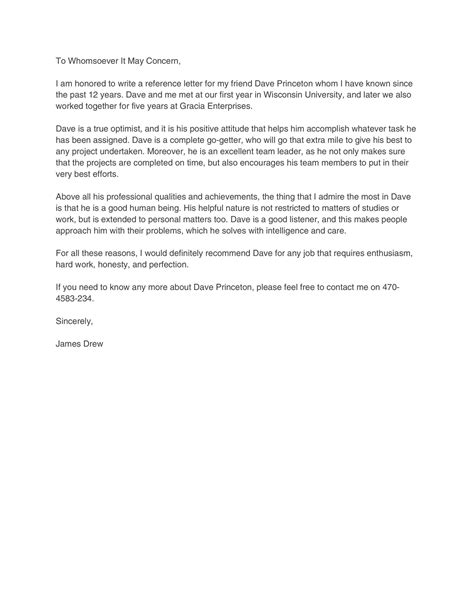 things to say in a reference letter
