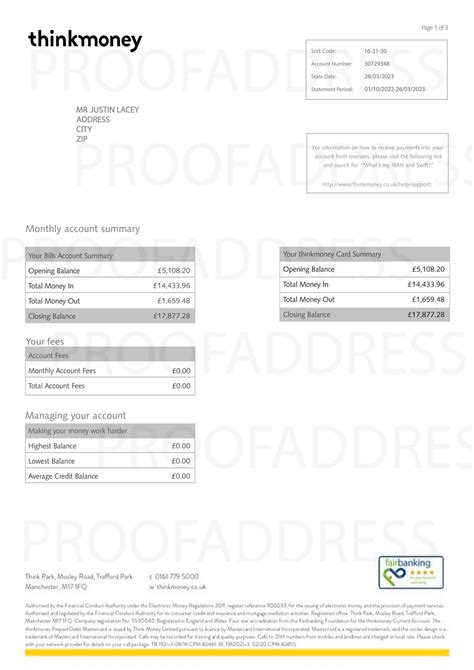 think money bank statement
