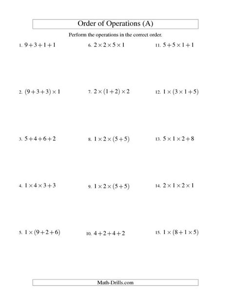Third Grade Order Of Operation Printable Worksheet