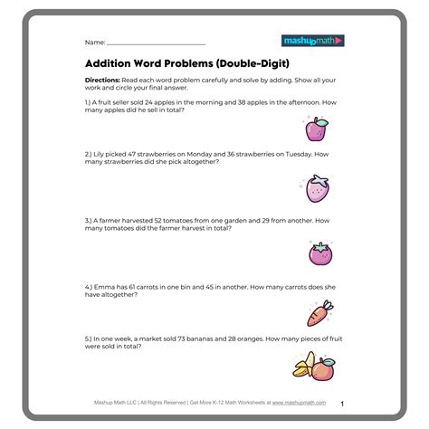 Third Grade Word Problems Math Worksheet