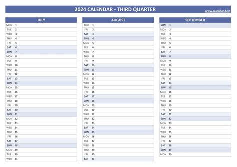 Third Quarter Calendar 2024