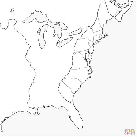 thirteen colonies printable map
