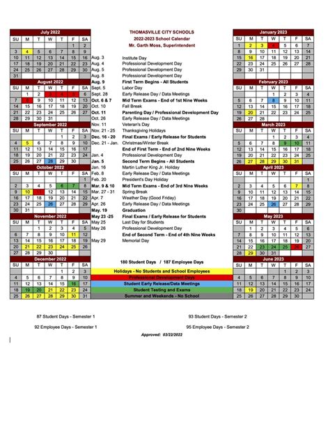 Thomasville City Schools Calendar 2024-2025