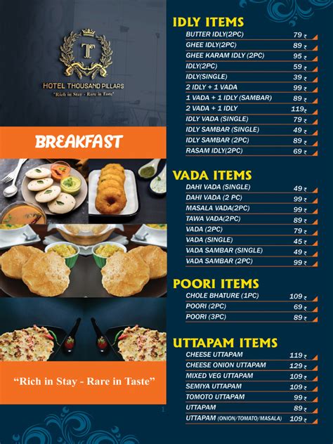 Thousand Pillar Hotel Menu