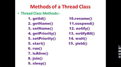 thread methods in java with example