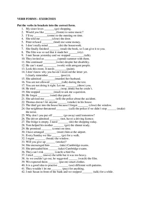 three forms of verbs exercises