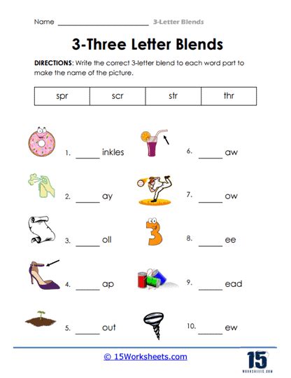 Three Letter Blends Printable Worksheet