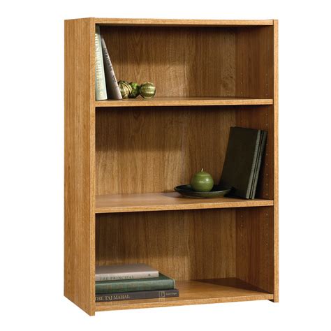 three shelf wooden bookcase