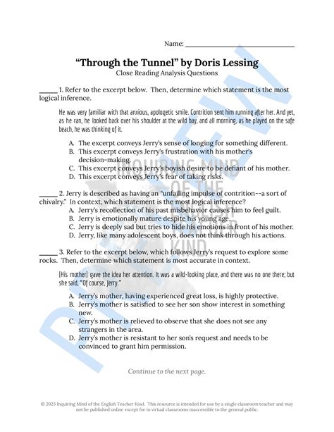 Through The Tunnel Questions And Answers Pdf