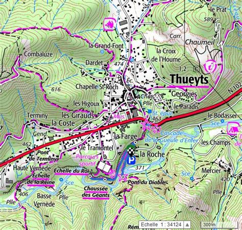 Plan du village de Thueyts Trail de La Chaussée des Géants Thueyts