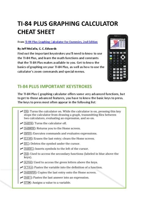 Ti-84 Plus Statistics Cheat Sheet