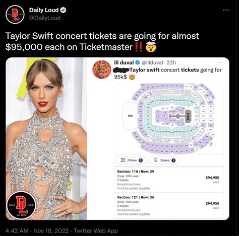 ticket cost for taylor swift concert