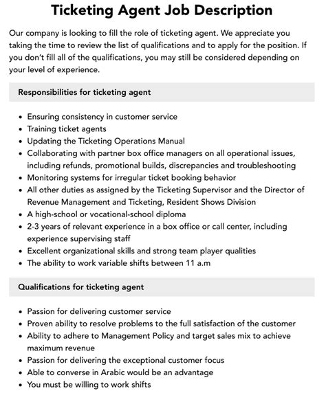 Ticketing System Job Description