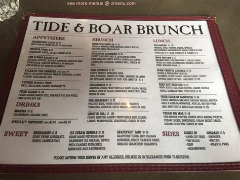 tide and boar moncton menu