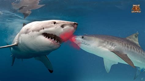 tiger shark vs great white shark fight