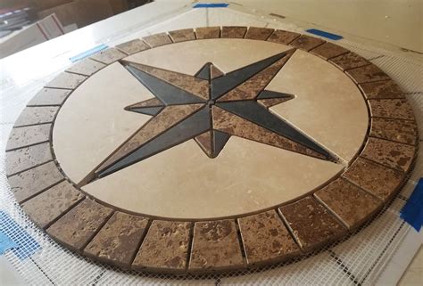 16" Tile Mosaic Medallion Mariners Compass Travertine Slate Backsplash