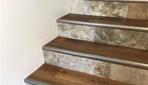 Wood floor tile on stairs with metal end cap Tile stairs, Laminate