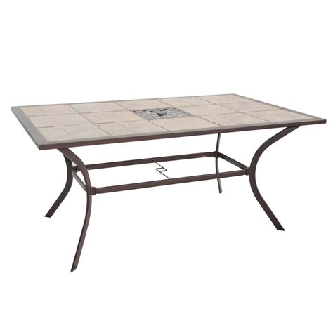 Tile-Top Textured Brown Rectangle Patio Dining Table