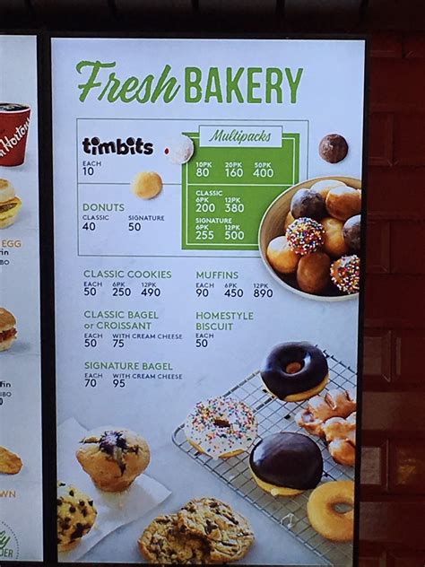 tim hortons bakery menu